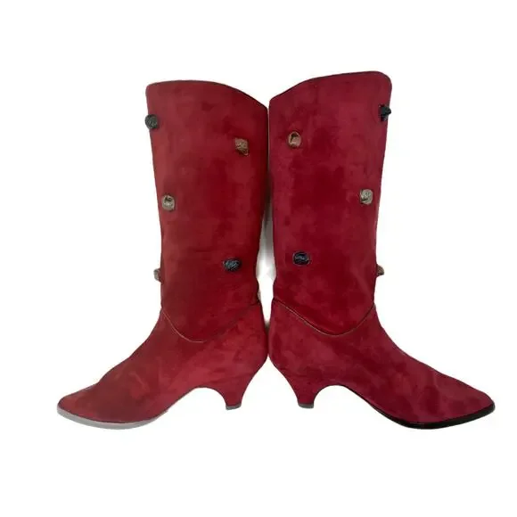 Vintage 80s La Marca Metallic Leather Knotted Suede Heeled Boots size 35 EU